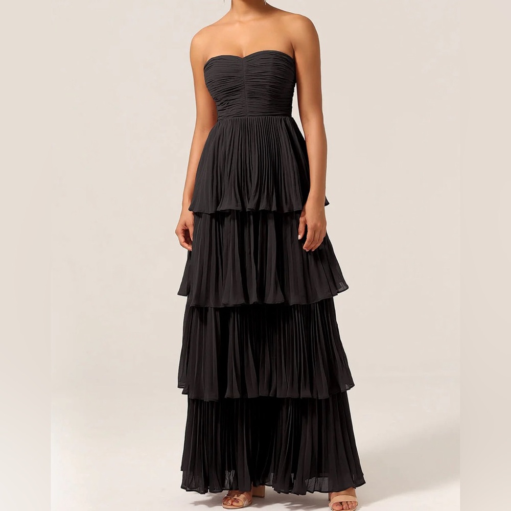 A-Line Sweetheart Floor Length Tiered Chiffon Dress